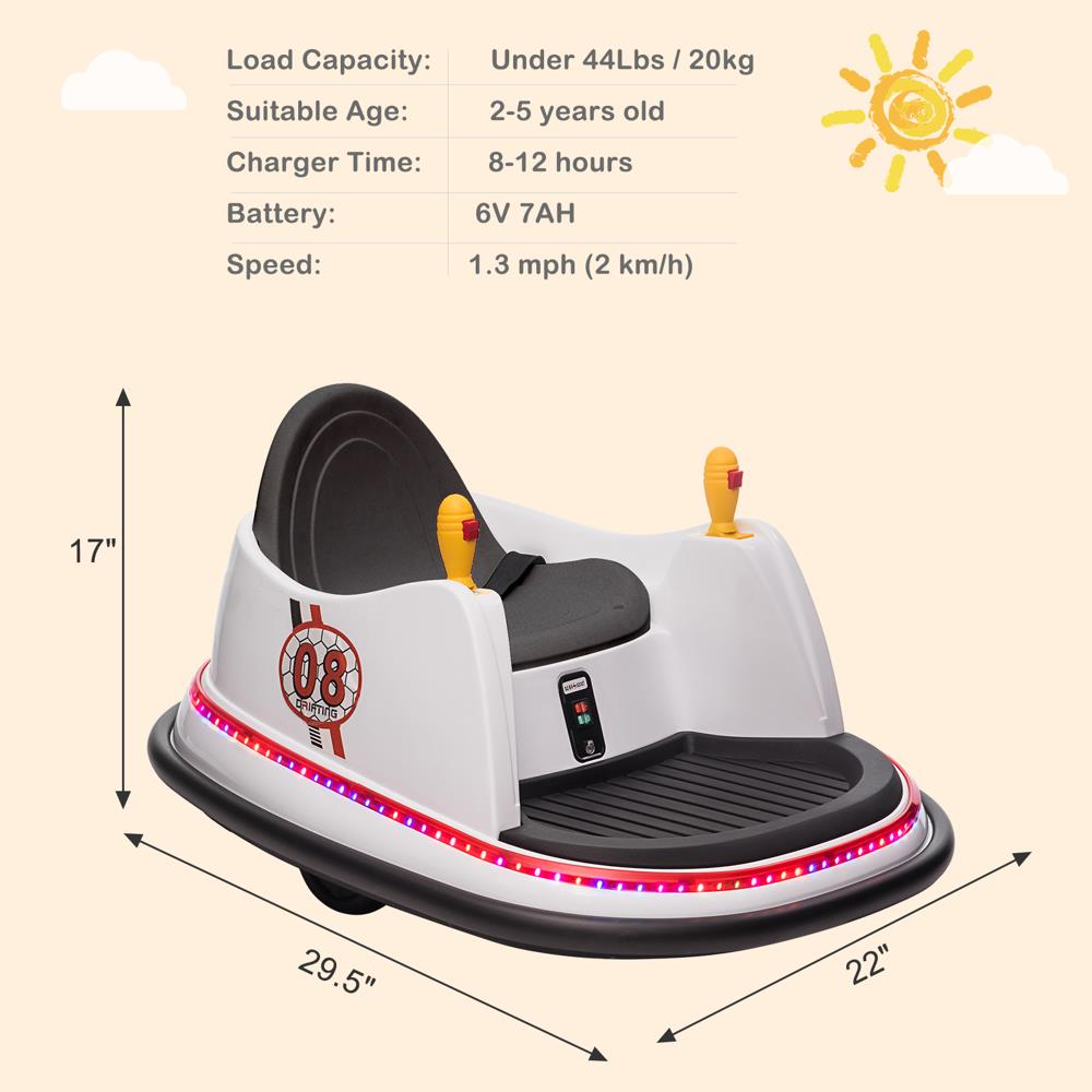 360° Spin Race Bumper Car for Kids Ages 2-5 with 6V 7AH Battery and 1.3 MPH Speed