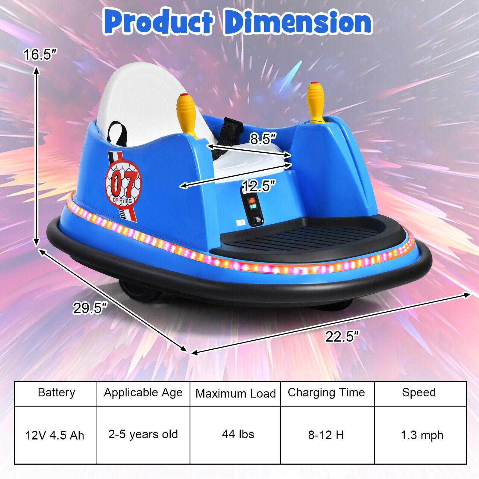 360° Spin Race Bumper Car for Kids with Remote Control - Blue
