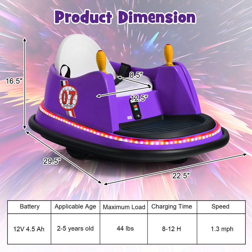 360° Spin Race Bumper Car for Kids with Remote Control - Purple 12V Vehicle