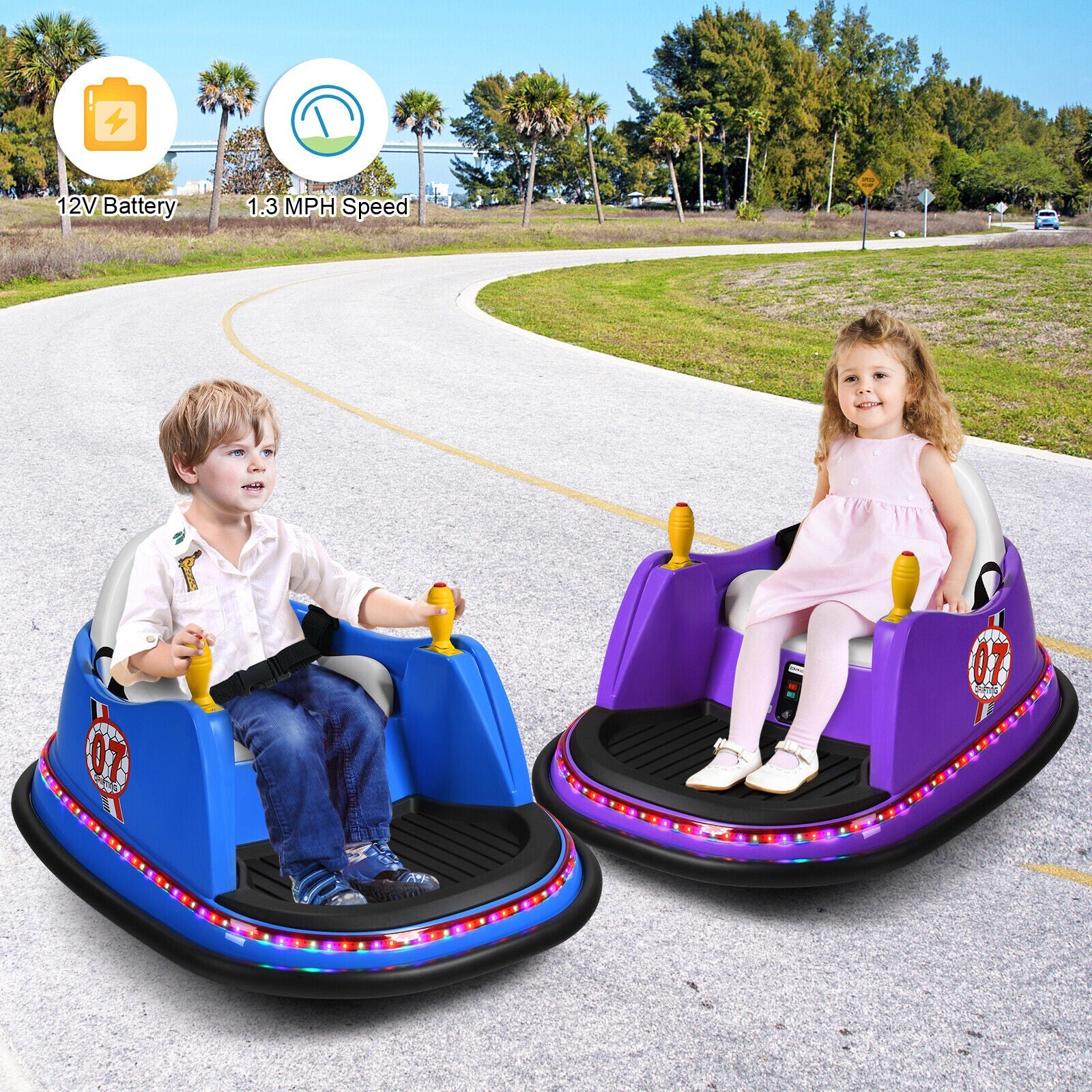 360° Spin Race Bumper Car for Kids with Remote Control - Purple 12V Vehicle