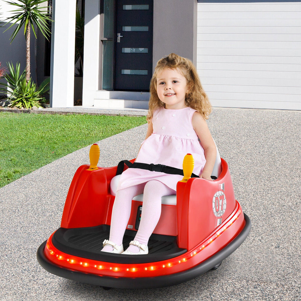 360° Spin Race Bumper Car for Kids with Remote Control - Red, 12V Vehicle