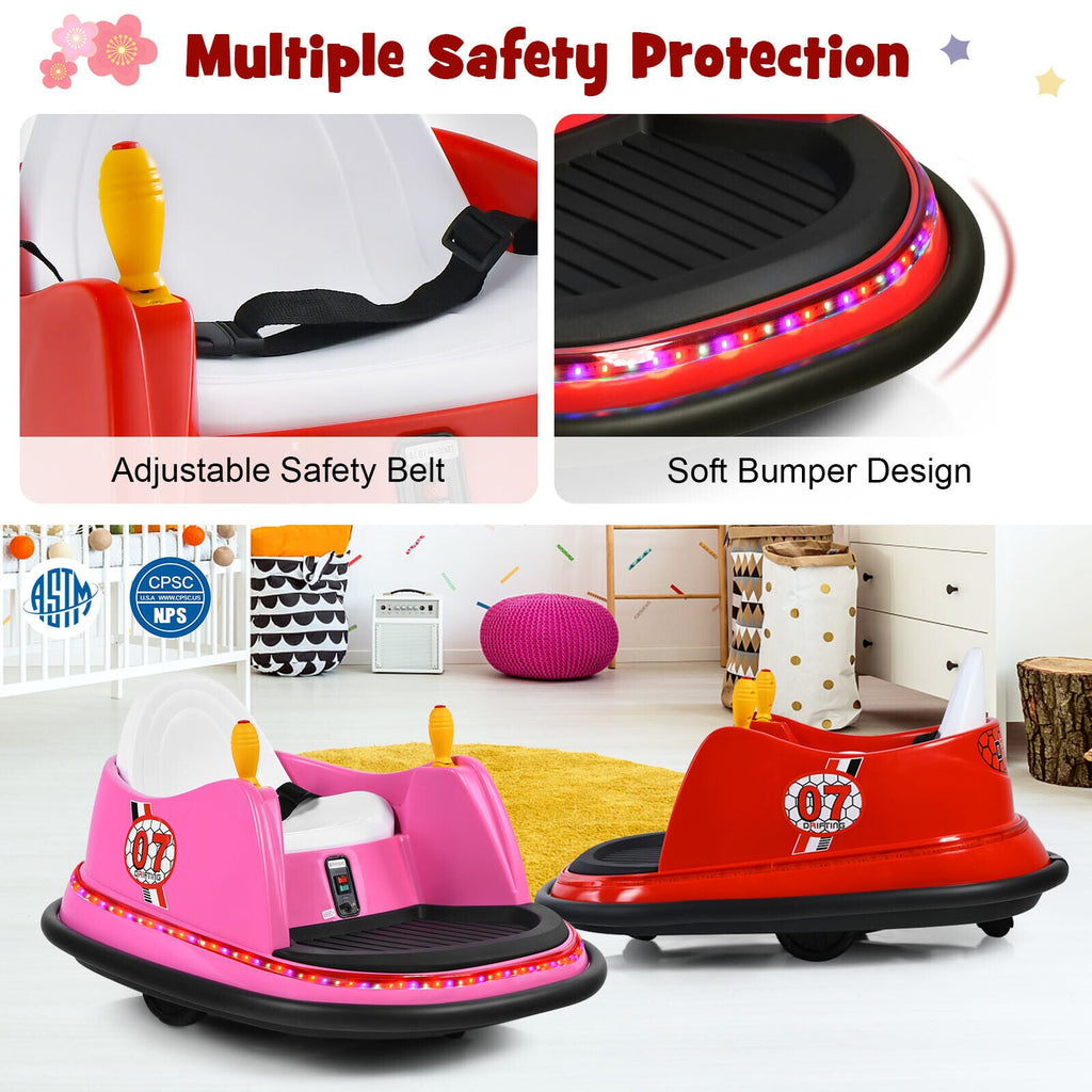 360° Spin Race Bumper Car for Kids with Remote Control - Red, 12V Vehicle