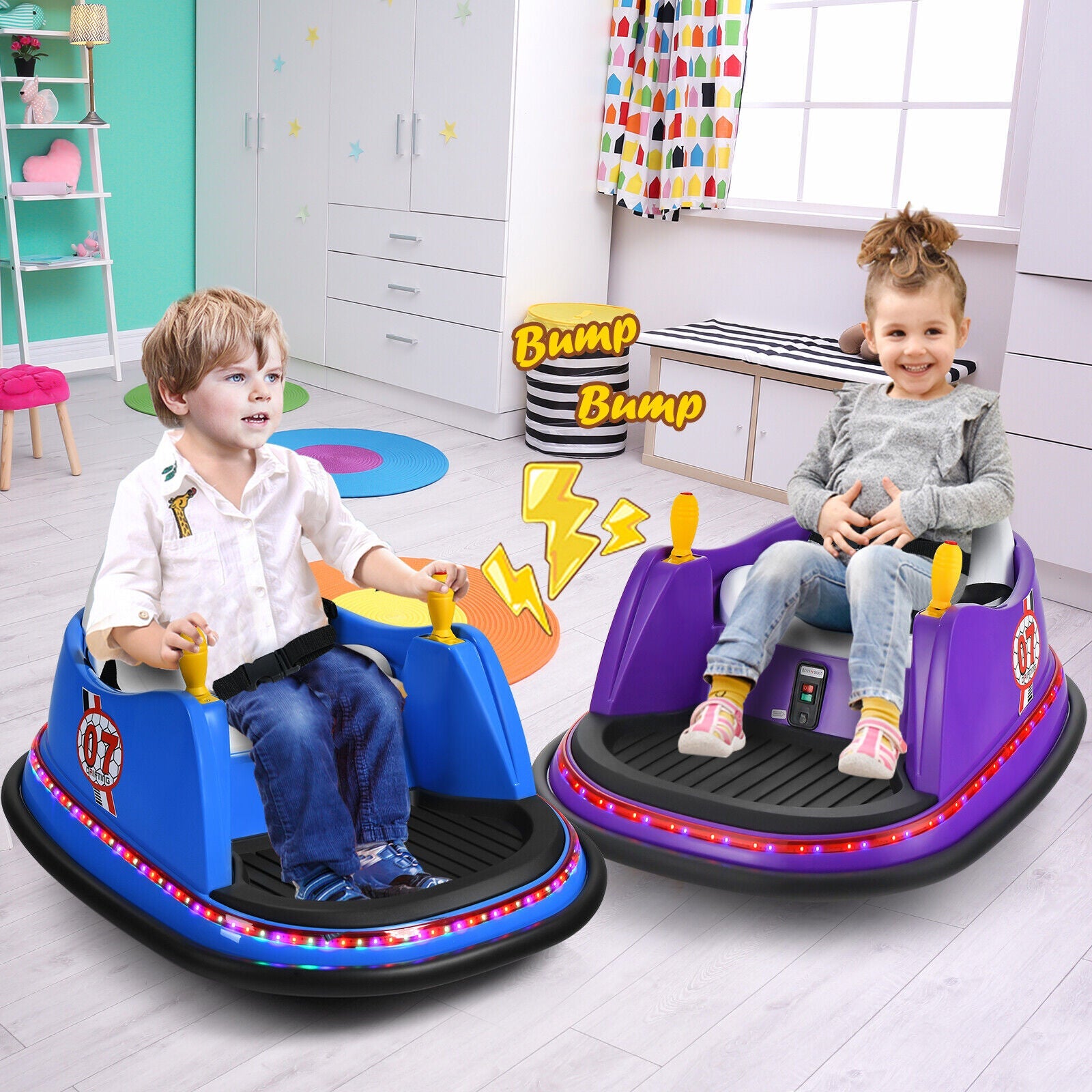 360° Spin Race Bumper Car Toy with Remote Control - 12V Blue Vehicle for Kids