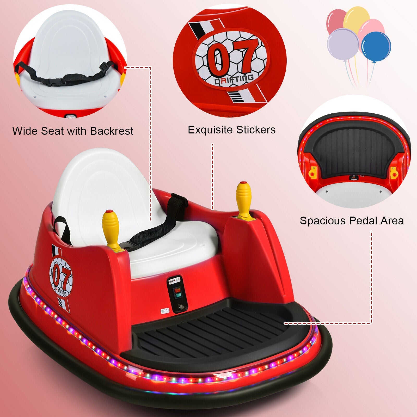 360° Spin Race Bumper Car Toy with Remote Control - 12V Red Vehicle for Kids