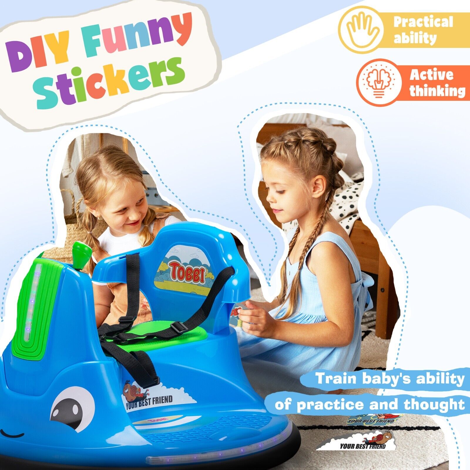 360° Spinning Bumper Car with Dual Motors, LED Lights & Remote Control - TOBBI