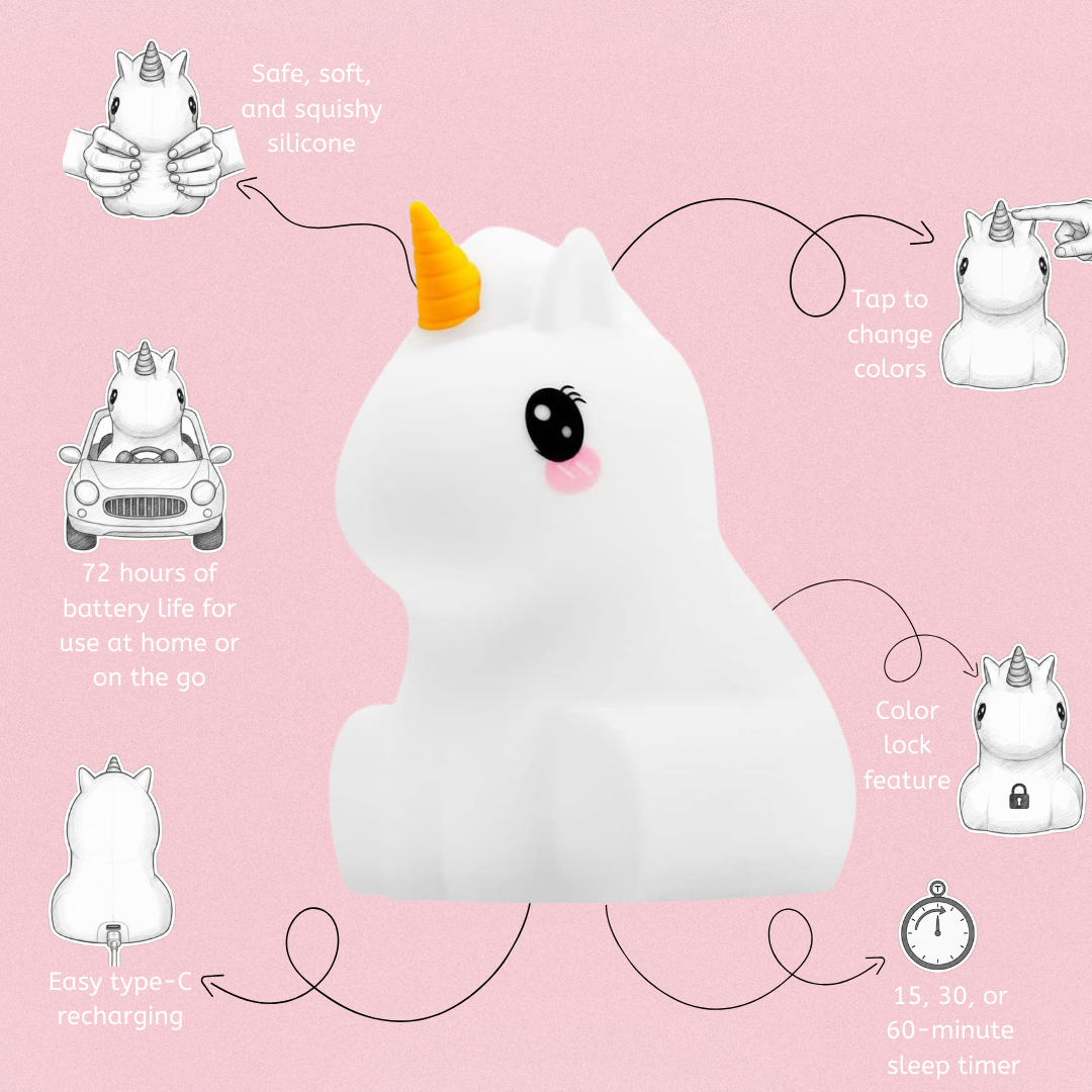 Unicorn Night Light - Soft Silicone Nursery Lamp | LumiPets®