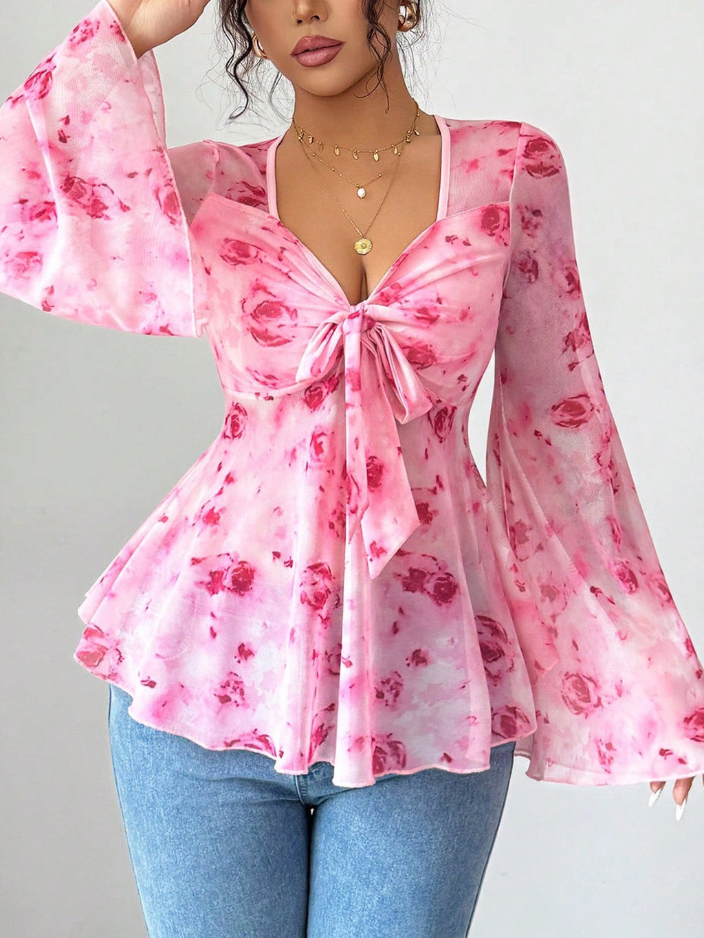 Garden Whisper Tie-Front Blouse