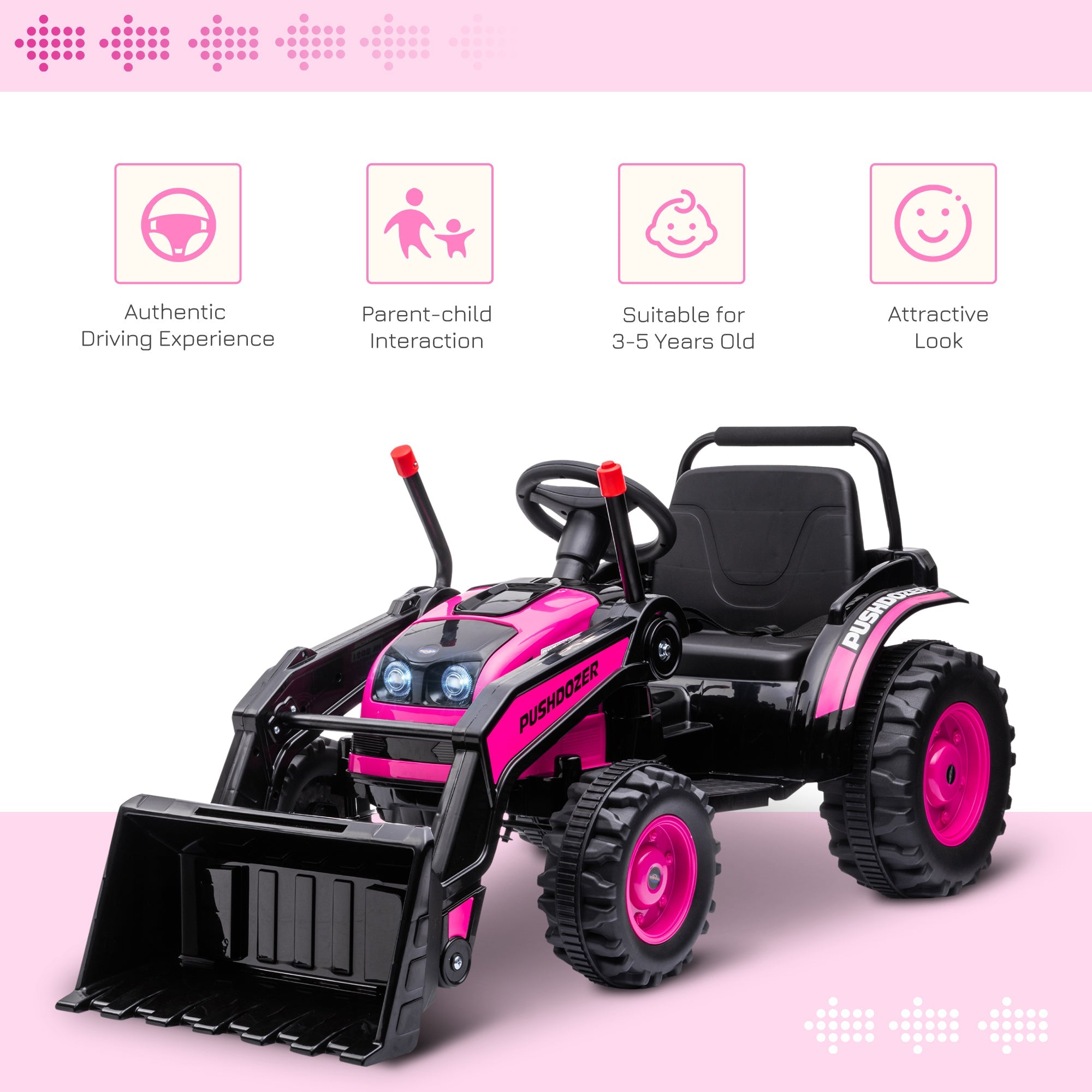 Excavator 6V Battery Tractor with Music and Headlight for Kids' Riding Fun