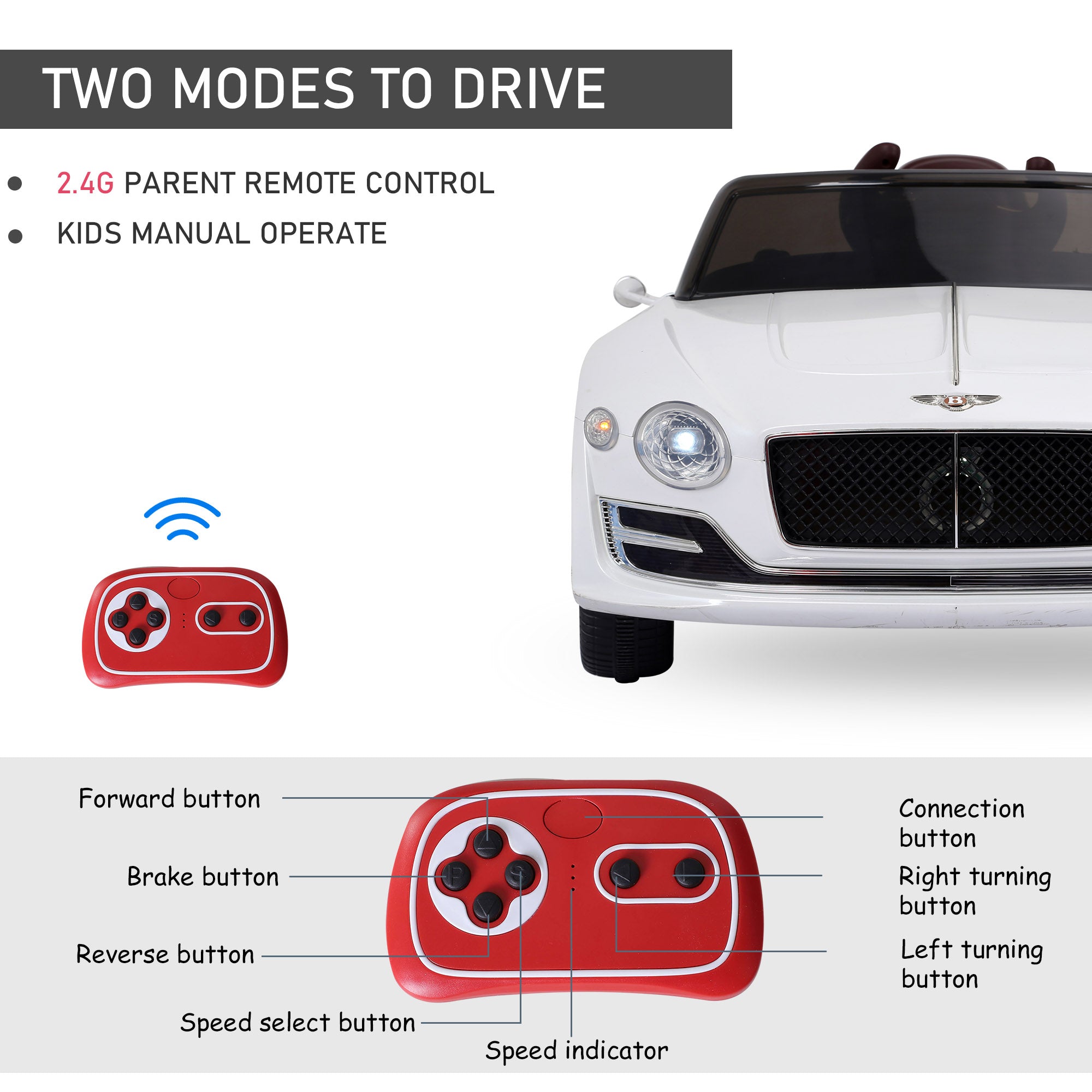 Licensed 12V Bentley Ride On Car for Kids with Parent Remote Control - Black