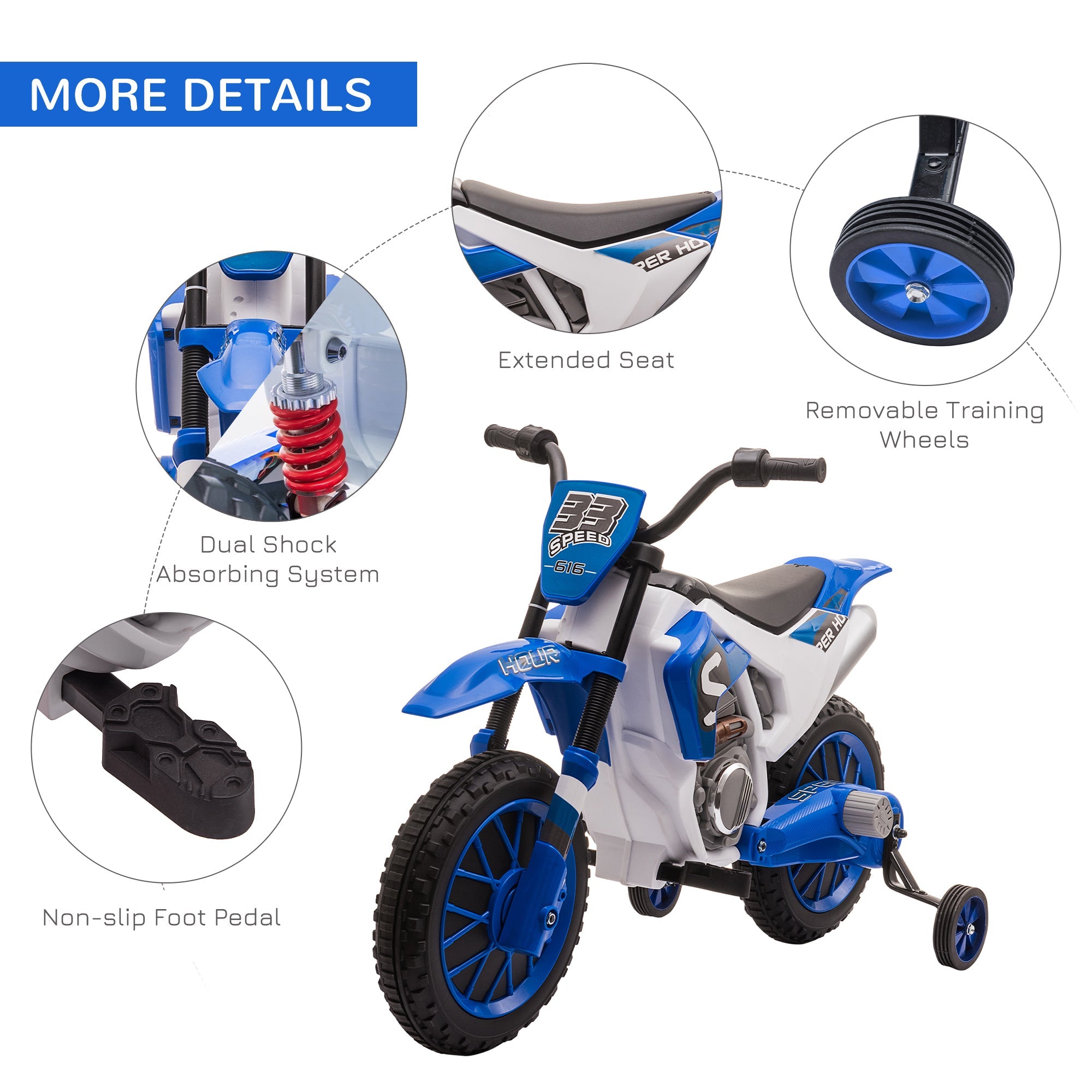 12V Rechargeable Dirt Bike Toy with Training Wheels - Perfect for Little Riders!