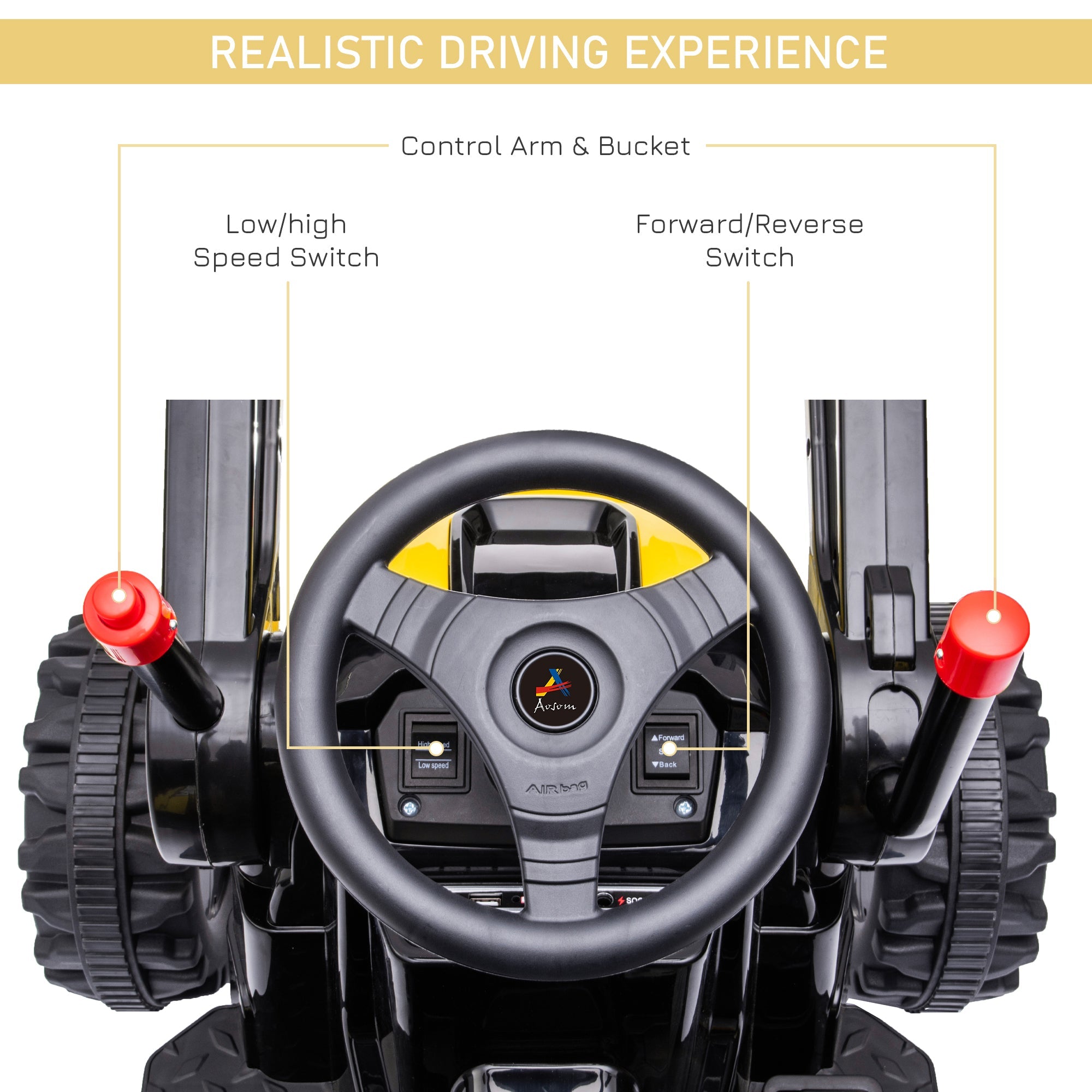 Excavator 6V Battery Tractor with Music and Headlight for Kids' Riding Fun