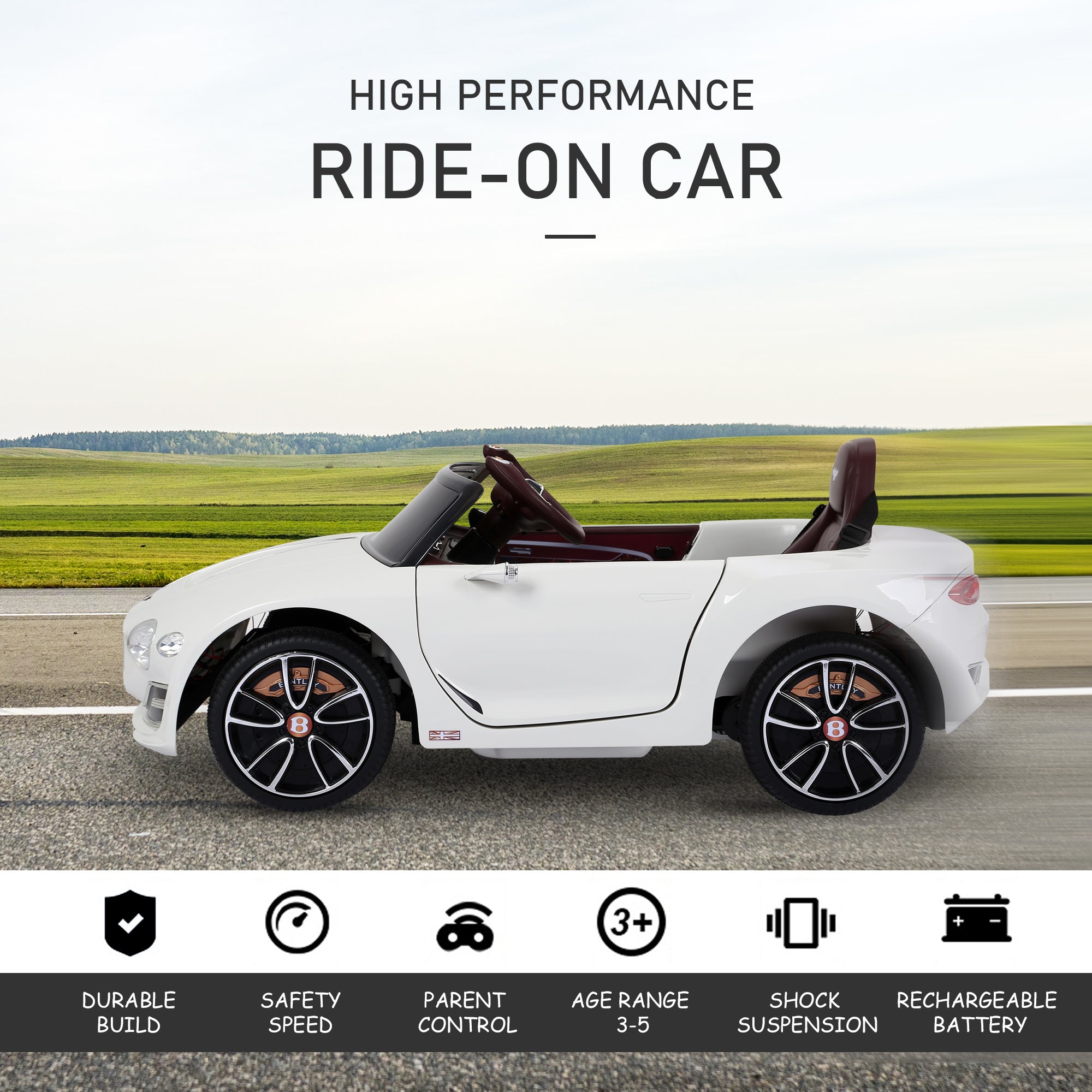 Licensed 12V Bentley Ride On Car for Kids with Parent Remote Control - Black
