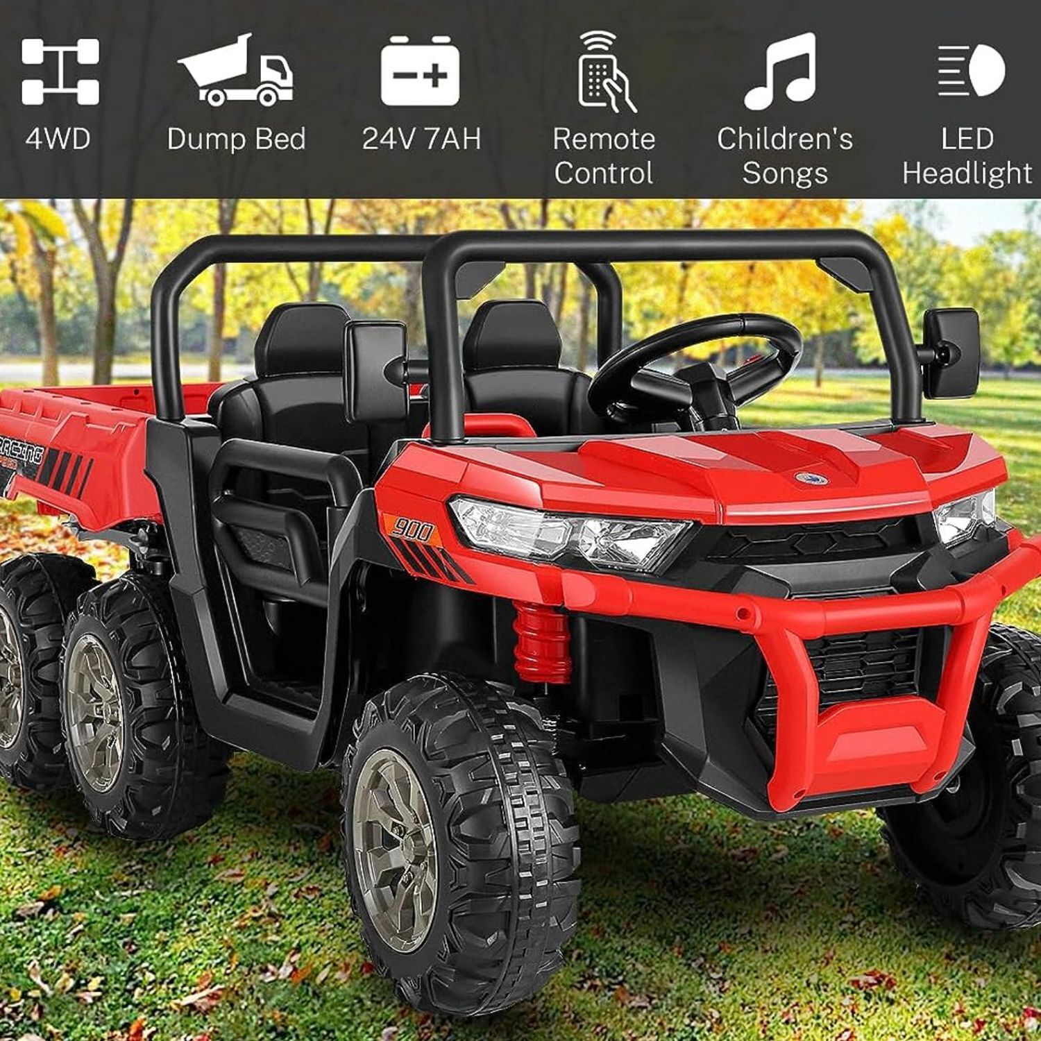 24V 4WD Kids Electric Car with Remote Control and Dump Bed - 2 Seater Ride-On Vehicle