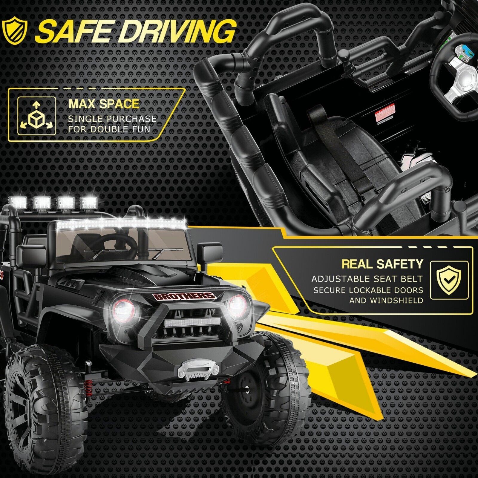 400W 2-Seater Electric Ride-On Jeep for Kids with LED Lights and 24V Battery