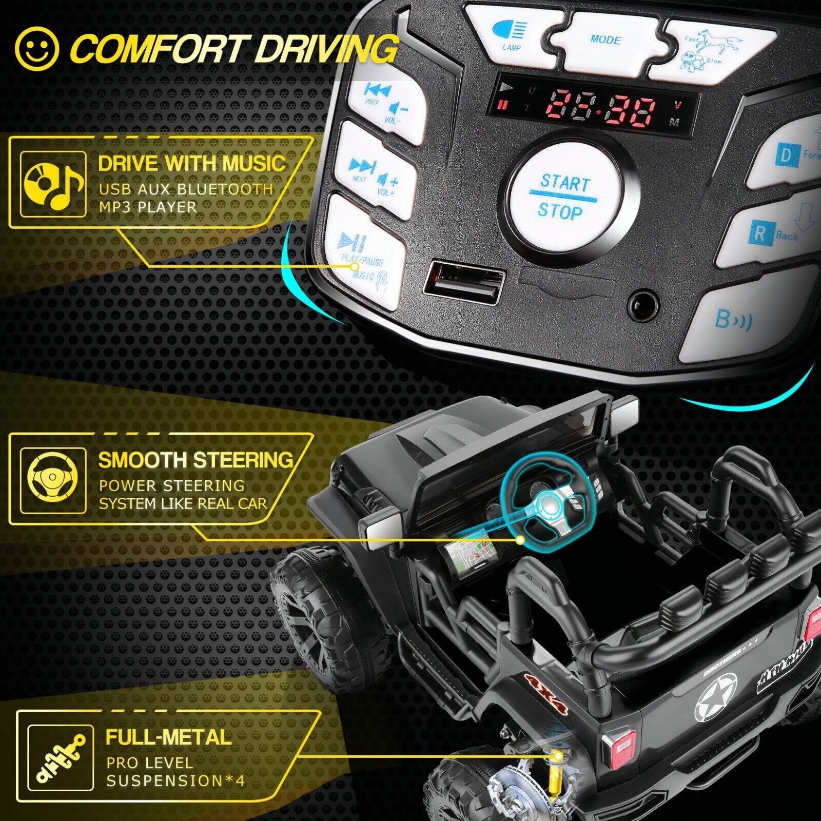 400W 2-Seater Electric Ride-On Jeep for Kids with LED Lights and 24V Battery