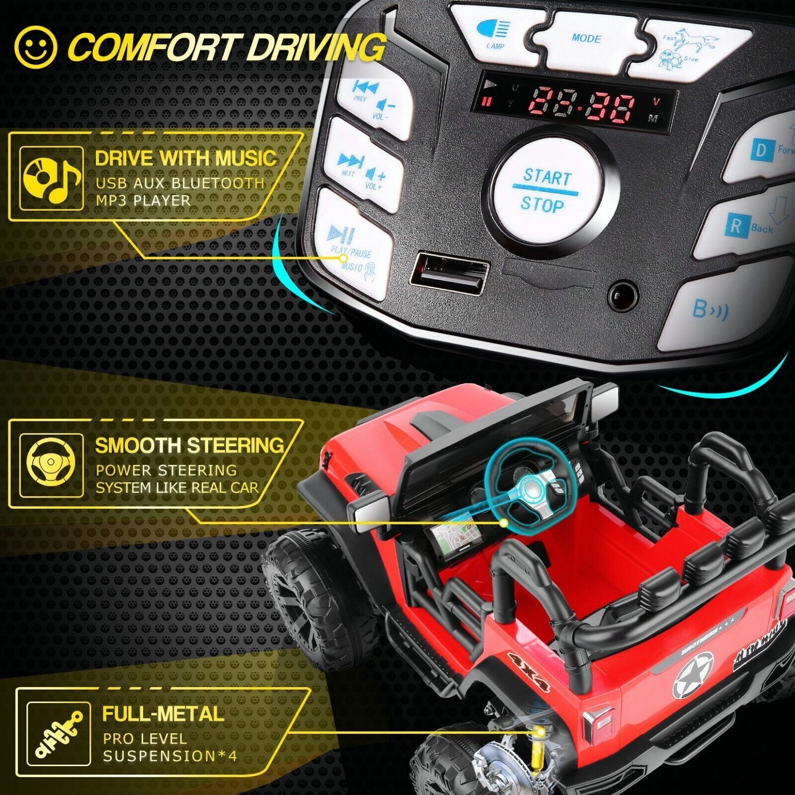 400W 2-Seater Electric Ride-On Jeep for Kids with LED Lights and 24V Battery