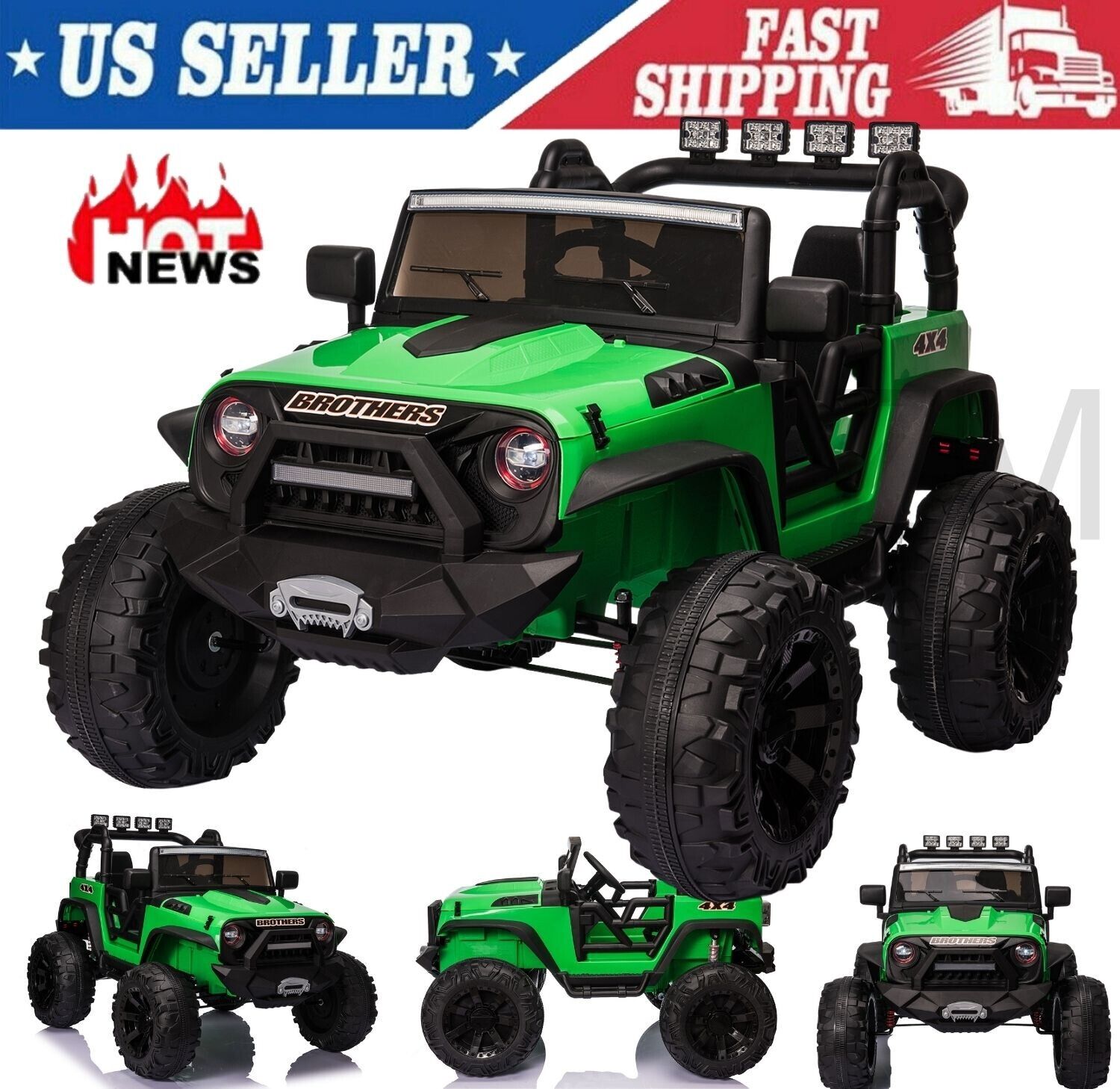 400W 2-Seater Electric Ride-On Truck with LED Lights for Kids - 24V Jeep Car