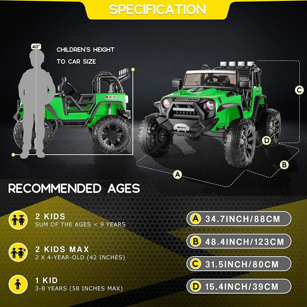 400W 2-Seater Electric Ride-On Truck with LED Lights for Kids - 24V Jeep Car
