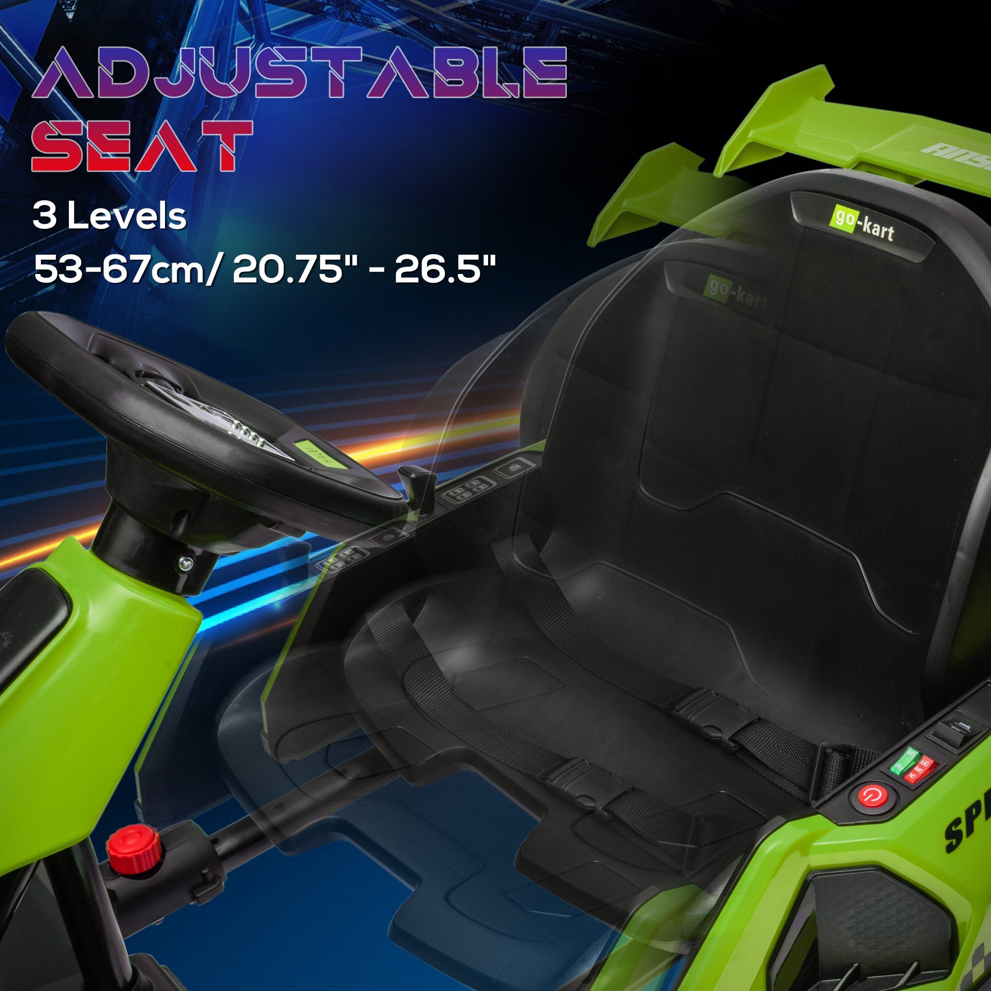 Adjustable Seat Electric Go Kart with Slow Start - 24V, 7.5 MPH