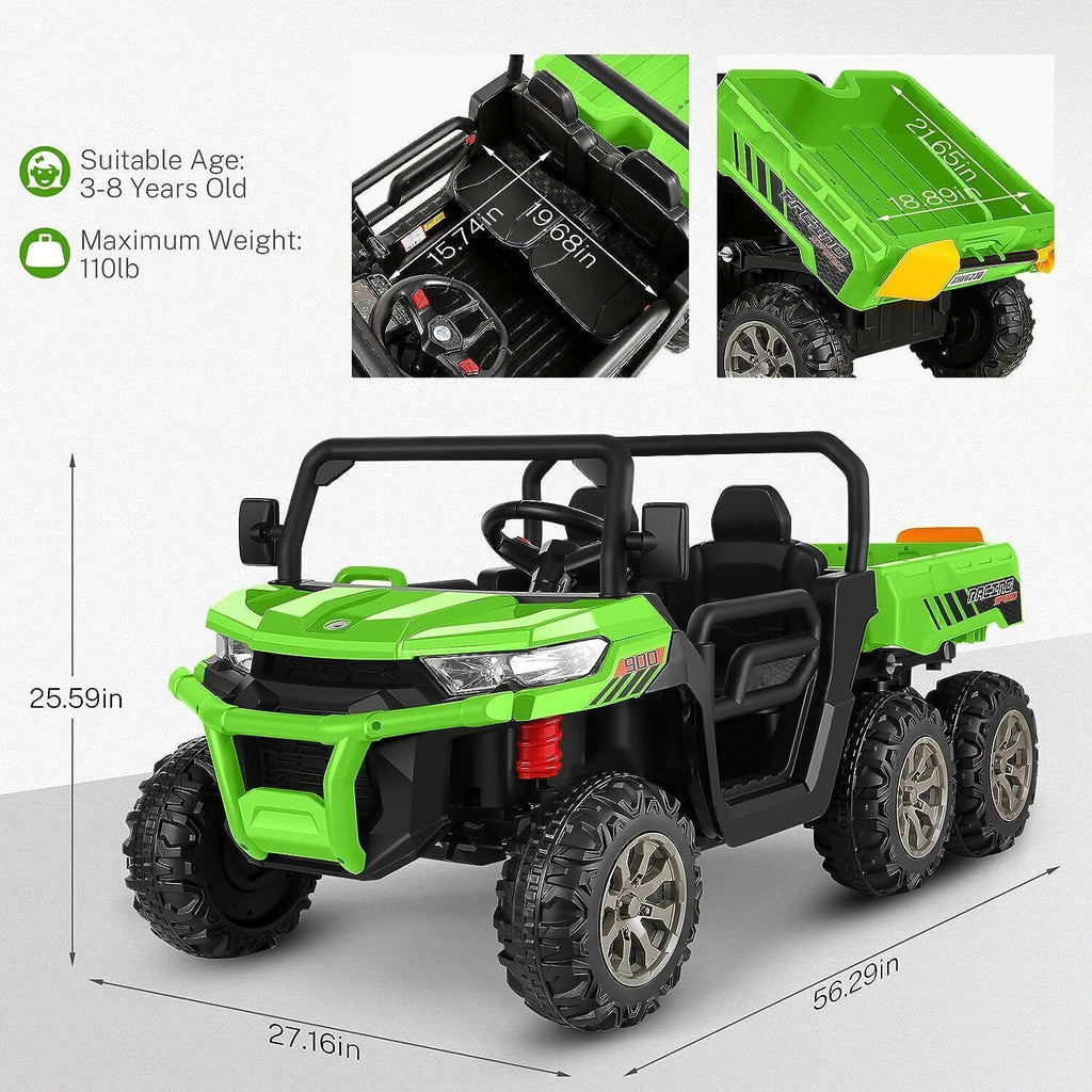 6-Wheel 2-Seat Dump Truck Ride-On Toy with 24V Battery Power for Kids