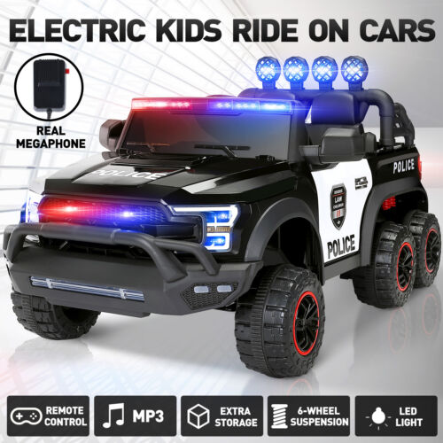 6-Wheel Electric Police Car for Kids with RC, LED Lights, and Intercom