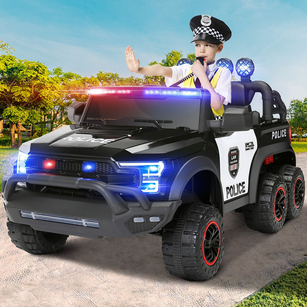 6-Wheel Electric Police Car for Kids with RC, LED Lights, and Intercom