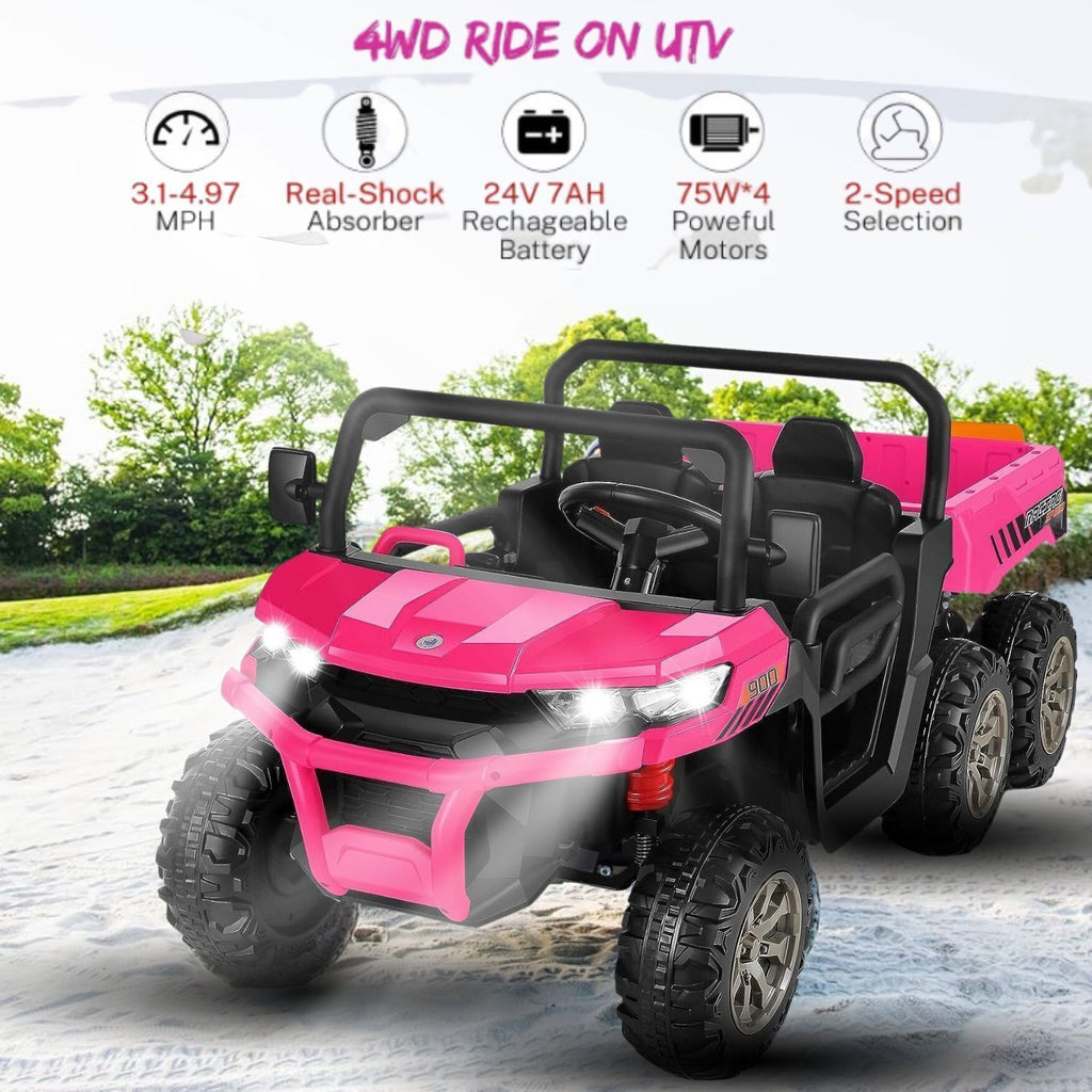 6-Wheeler 24V Battery-Powered Dump Truck with Remote Control and LED Lights