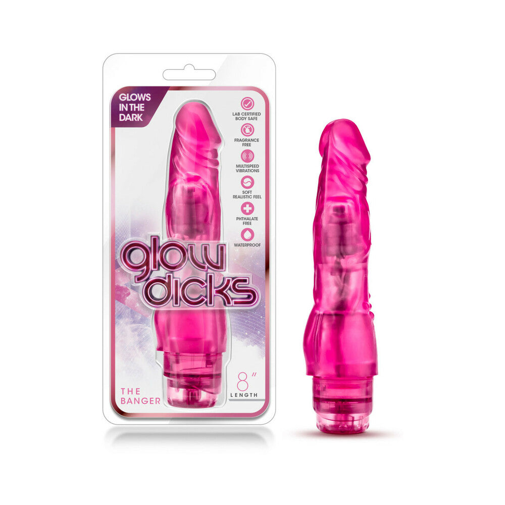 Glow Dicks The Banger Realistic 8 " Vibrating Dildo Pink