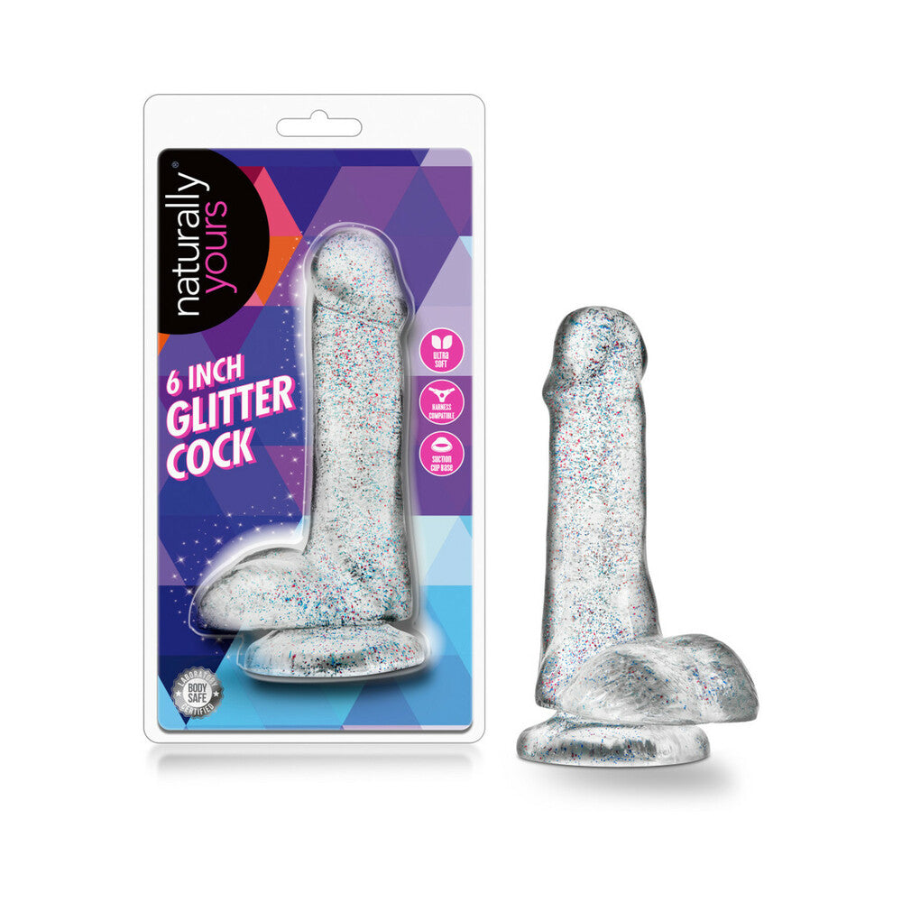 Naturally Yours 6 " Glitter Cock Realistic Dildo with Balls Sparkling Clear