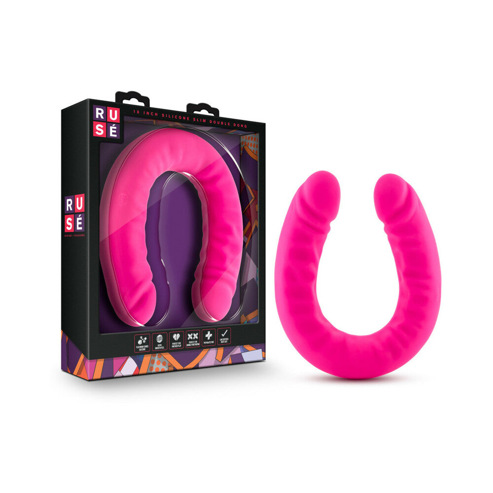 Ruse Realistic 18 " Silicone Slim Double Dong Dual Ended Dildo Hot Pink