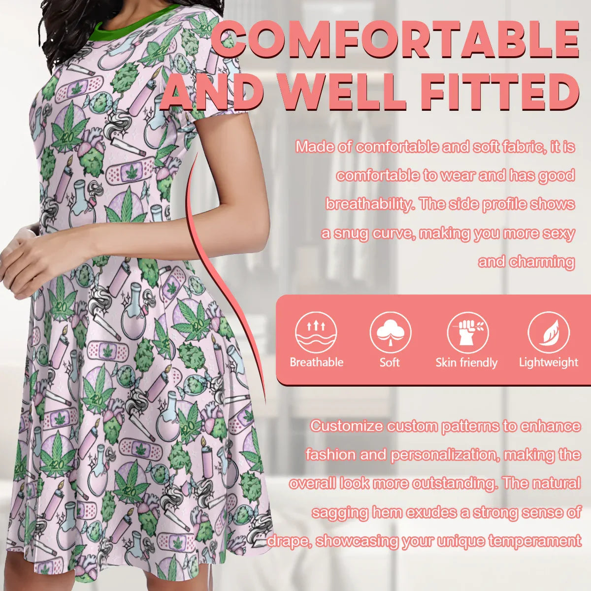 Pink Cute Cannabis Little Dress