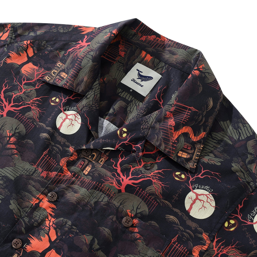 Halloween Hawaiian Shirt For Men Midnight Castle Shirt Camp Collar 100% Cotton By Sun