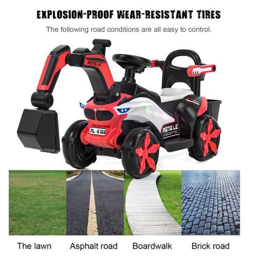 6V Battery Powered Electric Excavator Ride-On Toy Car for Kids with Helmet