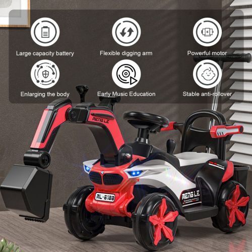 6V Battery Powered Electric Excavator Ride-On Toy Car for Kids with Helmet