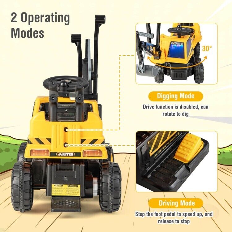 6V Battery Powered Kids Bulldozer with Front Digger Shovel - Brand New