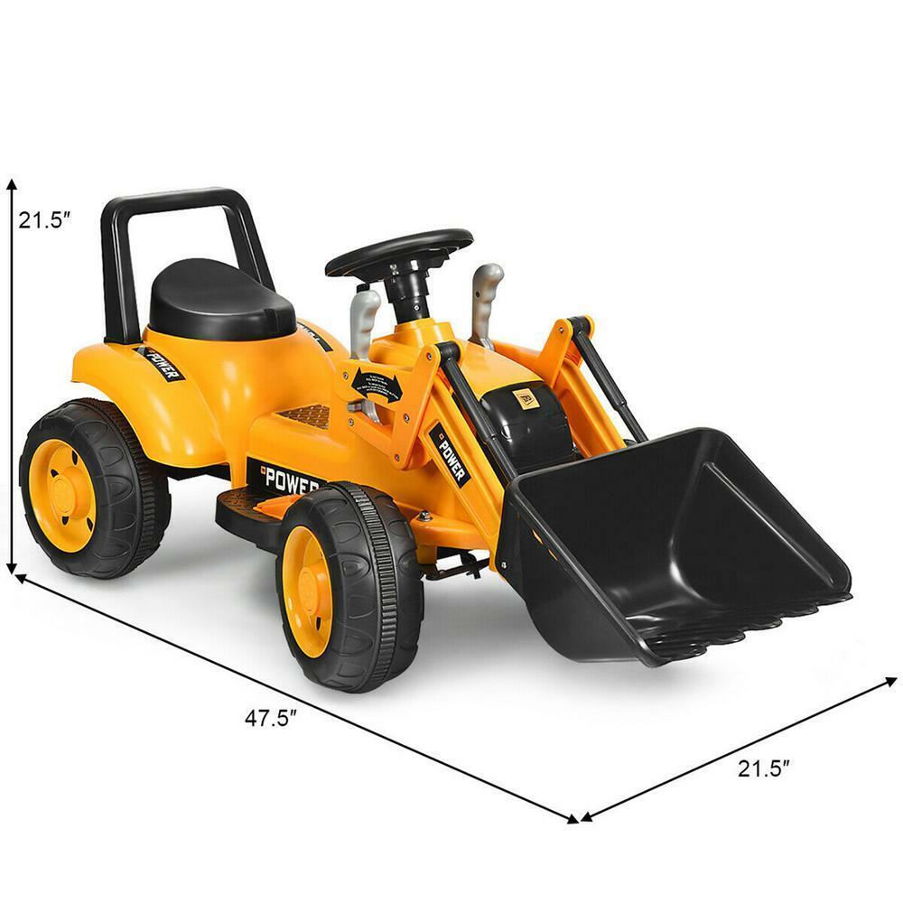 6V Battery Powered Kids Excavator Digger with Digging Bucket - Yellow Tractor Toy