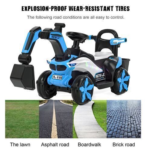 6V Battery-Powered Kids Excavator Tractor with LED Headlight, Helmet, and Rear Box