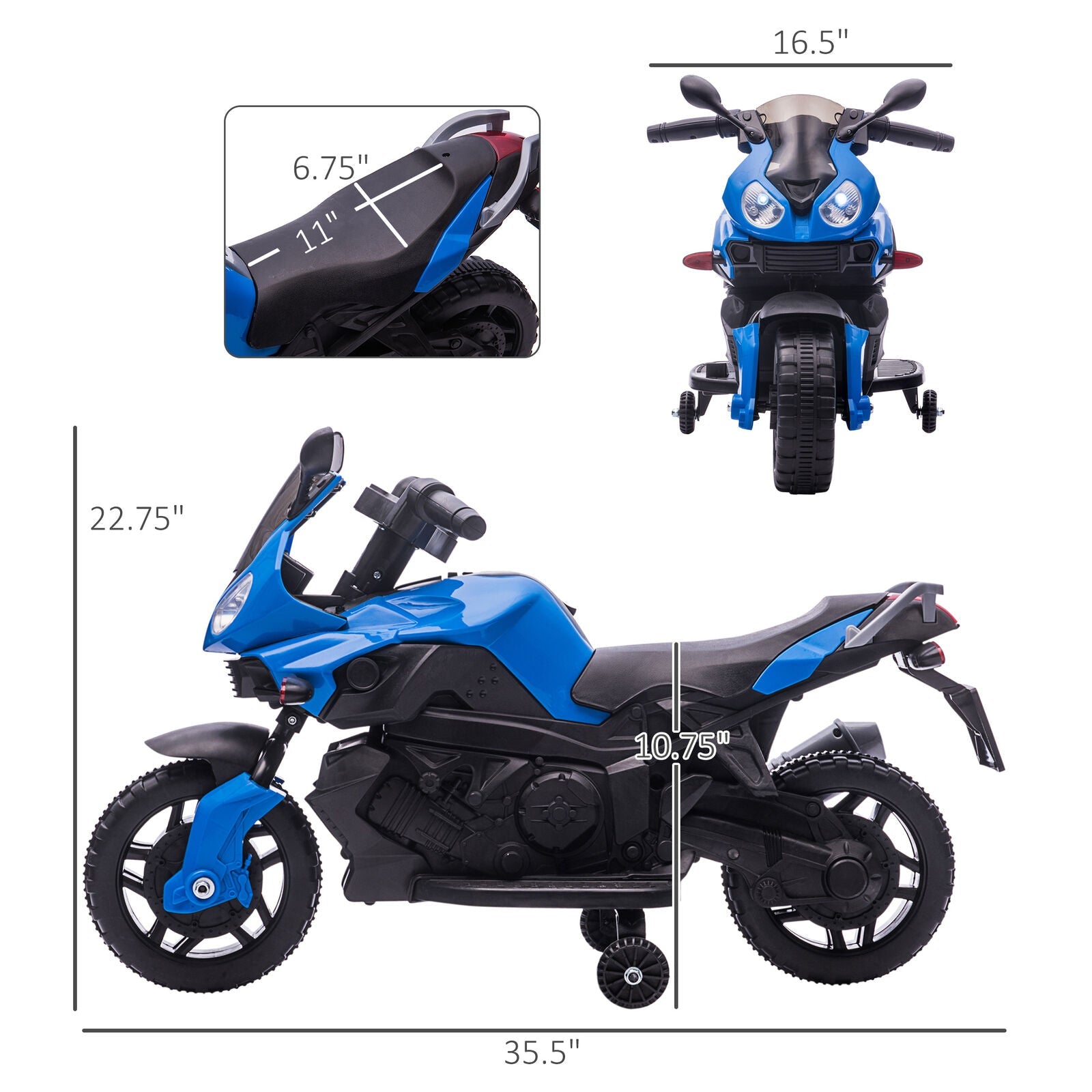 6V Battery Powered Ride-On Motorcycle for Kids with Training Wheels and Headlight
