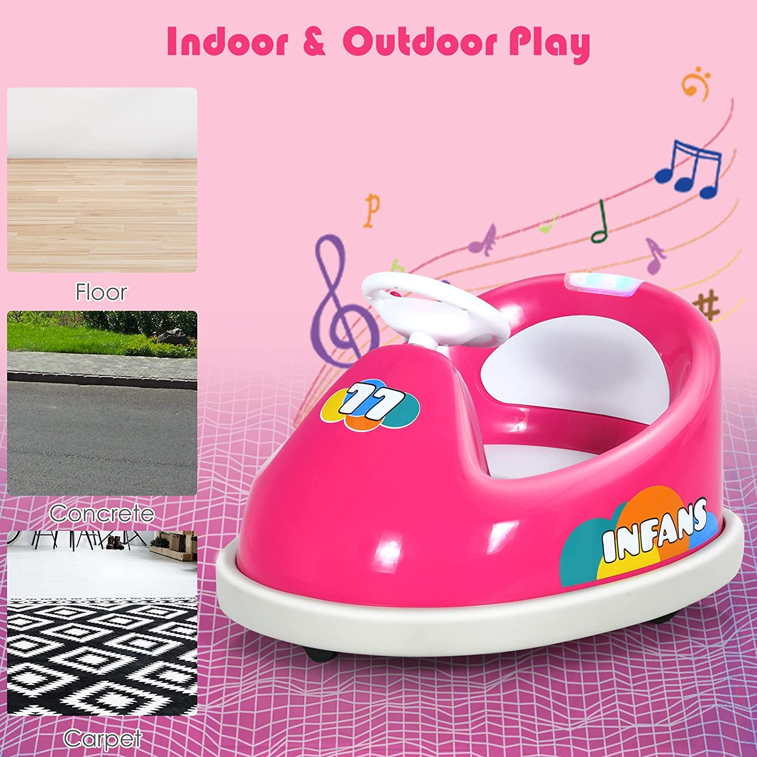 6V Bumper Car Electric Ride-On for Kids with 2 Driving Modes and 360 Degree Rotation