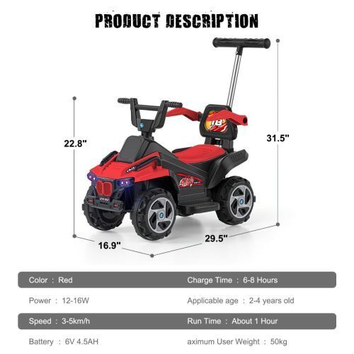 6V Electric ATV Quad Ride-On Toy Car for Kids with LED Headlights & Bluetooth