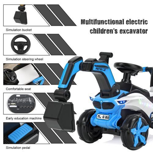 6v Electric Excavator Toy Car with Bluetooth and Rear Reserve Box for Kids