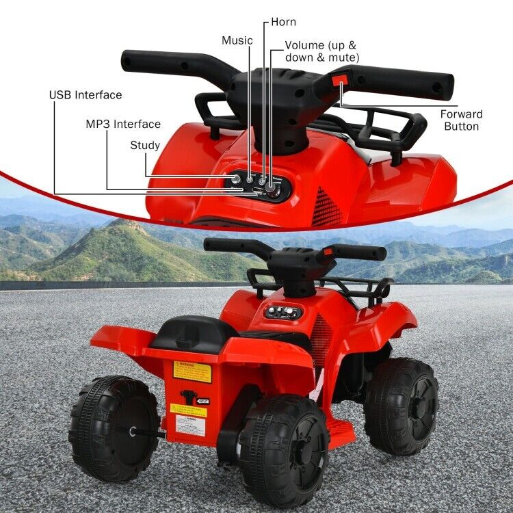 6V Kids ATV Quad Electric Ride On Car with LED Light & MP3 Player - Perfect Gift for Toddlers