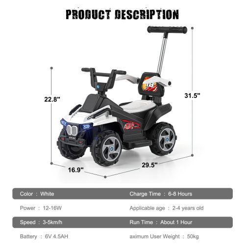 6V Kids Electric ATV 4-Wheeler Car Toy with LED Headlights and Bluetooth Connectivity