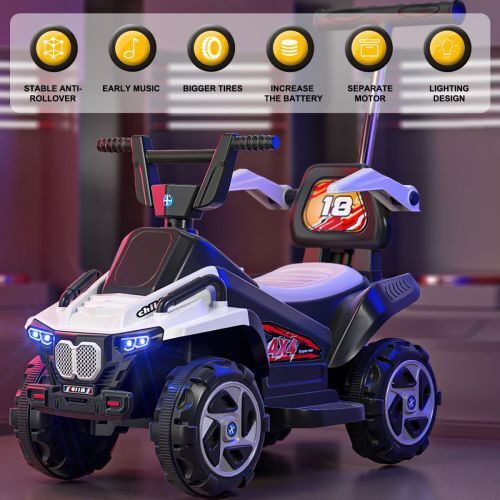 6V Kids Electric ATV 4-Wheeler Car Toy with LED Headlights and Bluetooth Connectivity