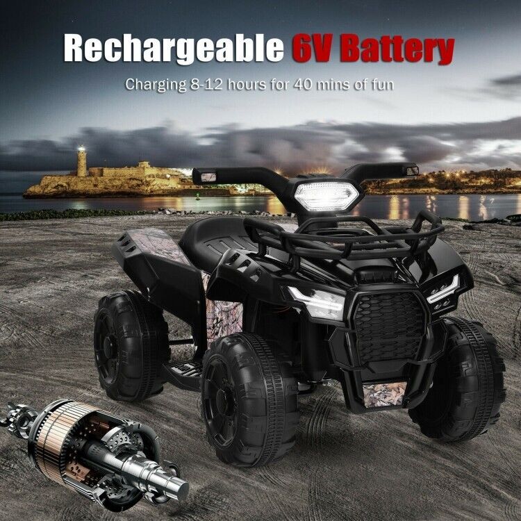 6V Kids Electric Ride On Quad Car with LED Lights and MP3 Player - Black
