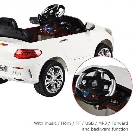 6V Kids Remote Control Ride-On Car with LED Lights - White