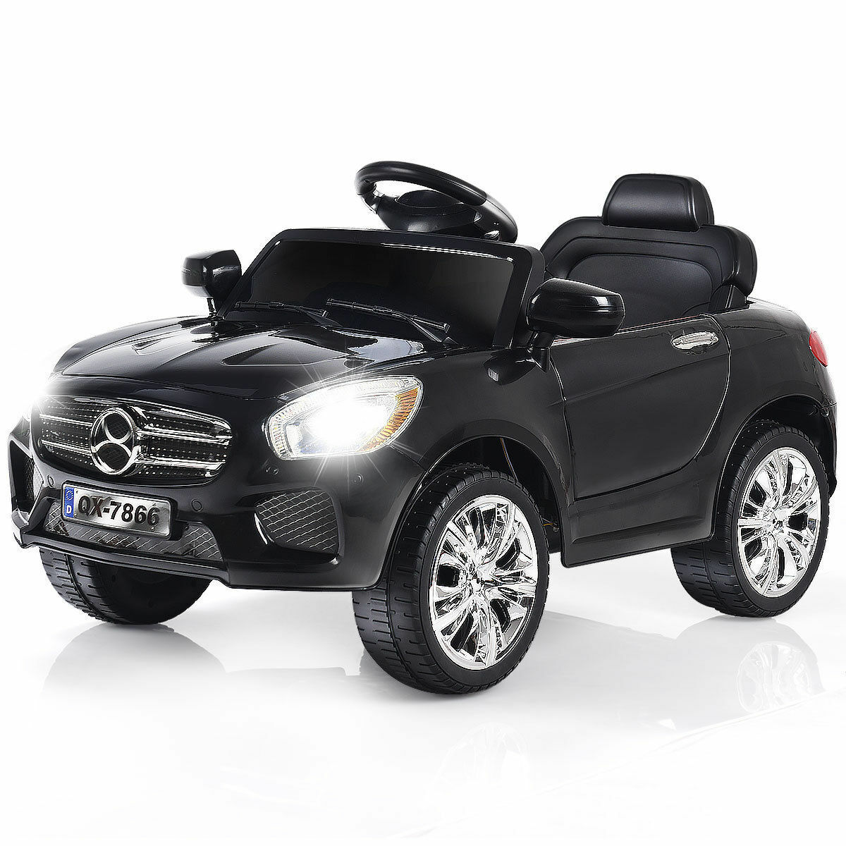 6V Kids Ride On Car with RC Remote Control, LED Lights, and MP3 Player - White