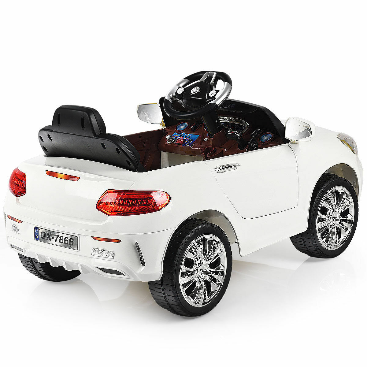6V Kids Ride On Car with RC Remote Control, LED Lights, and MP3 Player - White