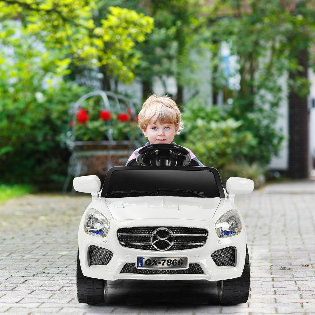 6V Kids Ride On Car with RC Remote Control, LED Lights, and MP3 Player - White