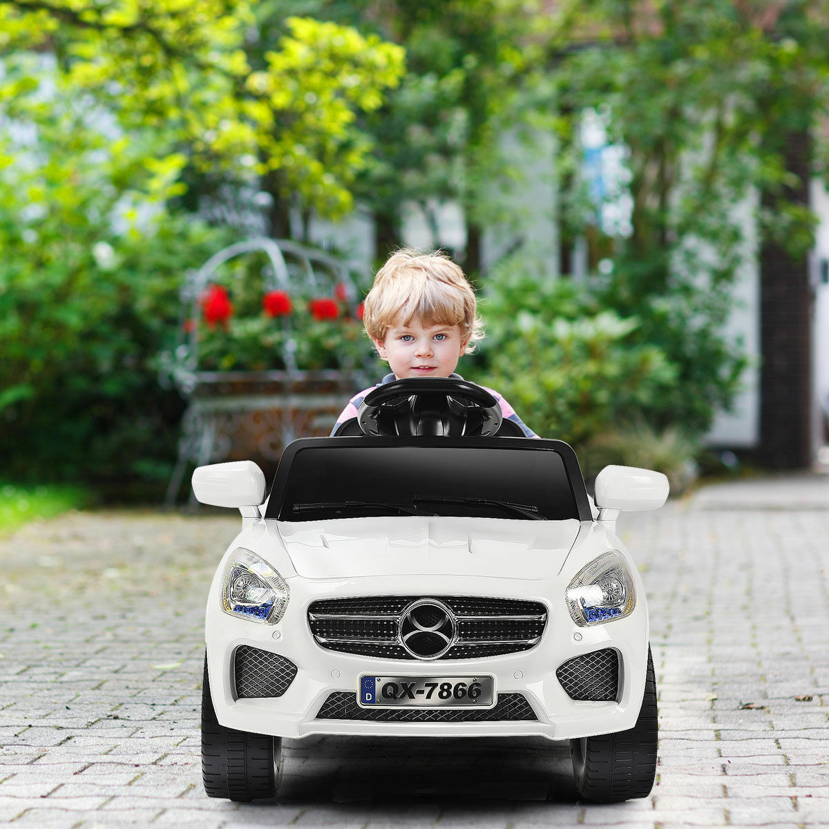 6V Kids Ride On Car with RC Remote Control, LED Lights, and MP3 Player - White